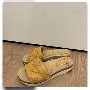 Sam Edelman Mustard Woven Slide Sandals